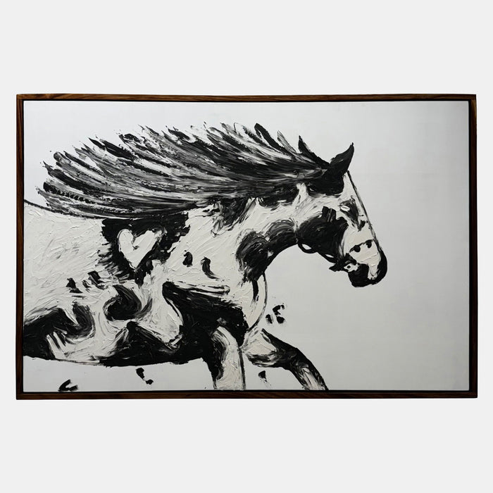 71" x 47" Hand Painted Running Horse - Black / White