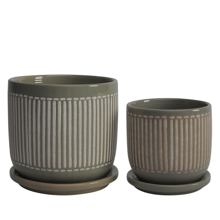 Ceramic Planter With Saucer 5 / 6" (Set of 2) - Gray
