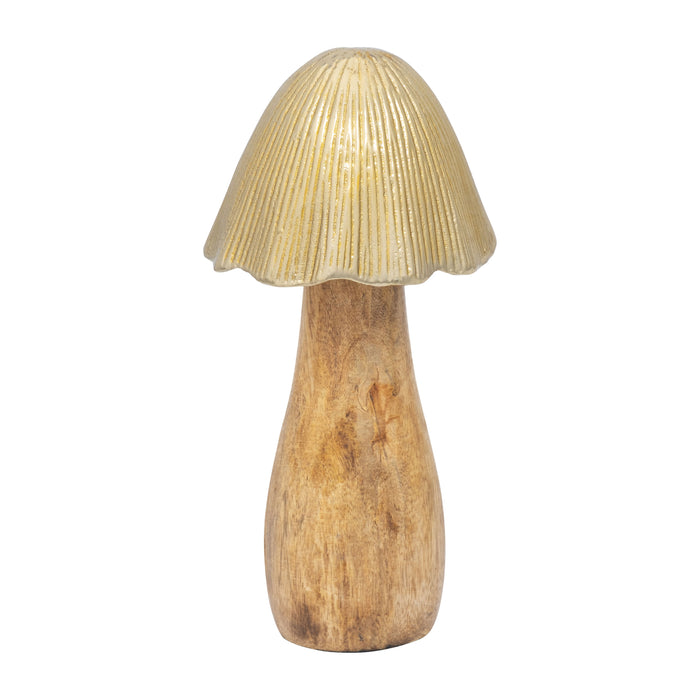 Wood 8" Mushroom With Metal Top - Gold