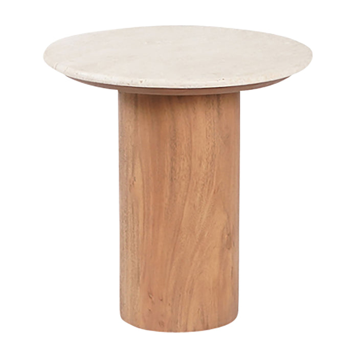 19" Solid Acacia Wood Travertine Side Table - Brown