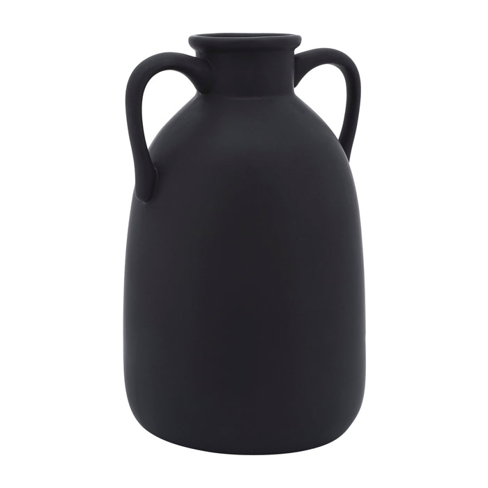 Ceramic 10" Eared Vase - Black
