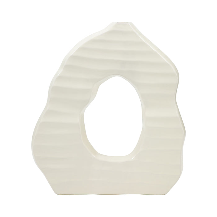 14" Ribbed Open-Cut Out Vase - Ivory