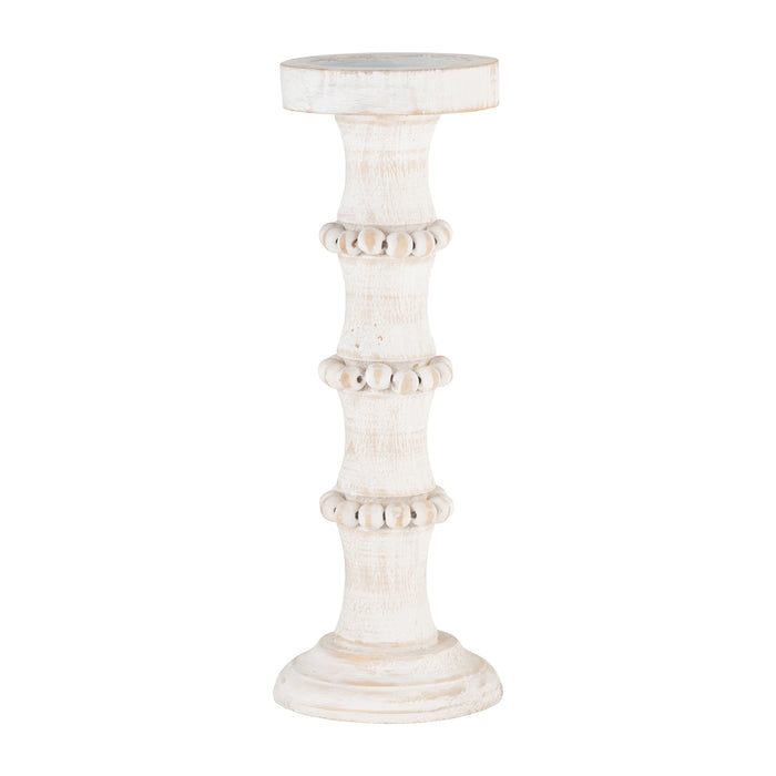 Wood Antique Style Candle Holder 14" - White