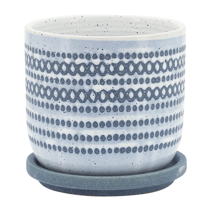 Ceramic Planter With Saucer 5" - Blue