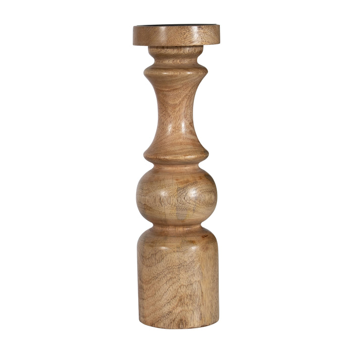 Wood 14" Traditional Pillar Candleholder - Natural