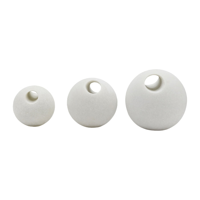 4 / 5 / 6" Convivial Abstract Sphere Deco Balls (Set of 3) - White