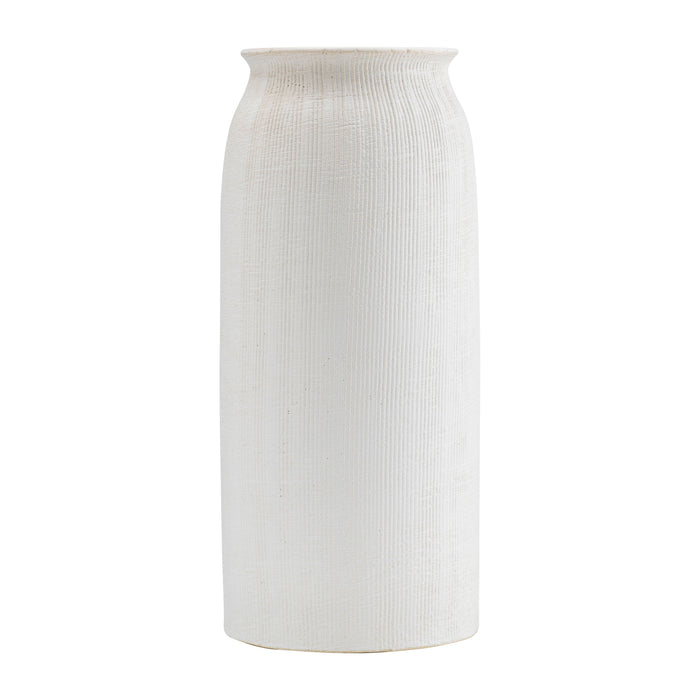 Ceramic 16" Ridged Vase - White
