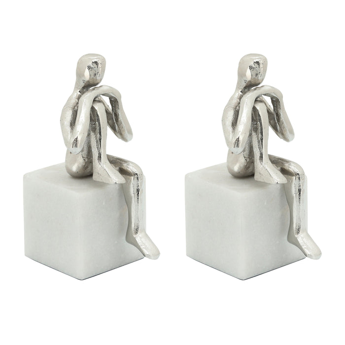 Metal / Marble Sitting Leg Up Bookends (Set of 2) - Silver