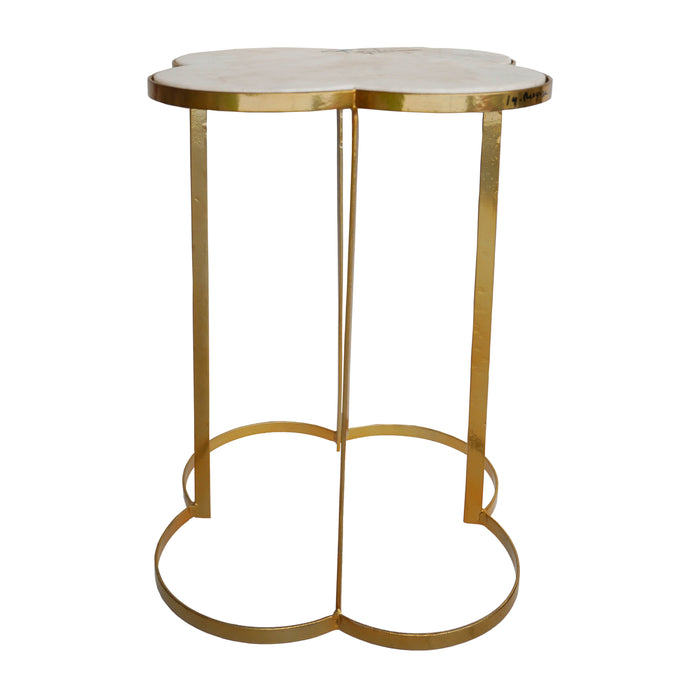 Metal/Marble 15" x 24" Clover Shaped Side Table - Gold