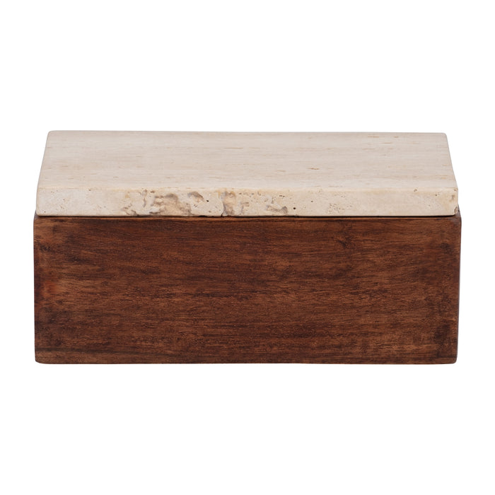 Travertine 7" Box With Wood Base - Natural