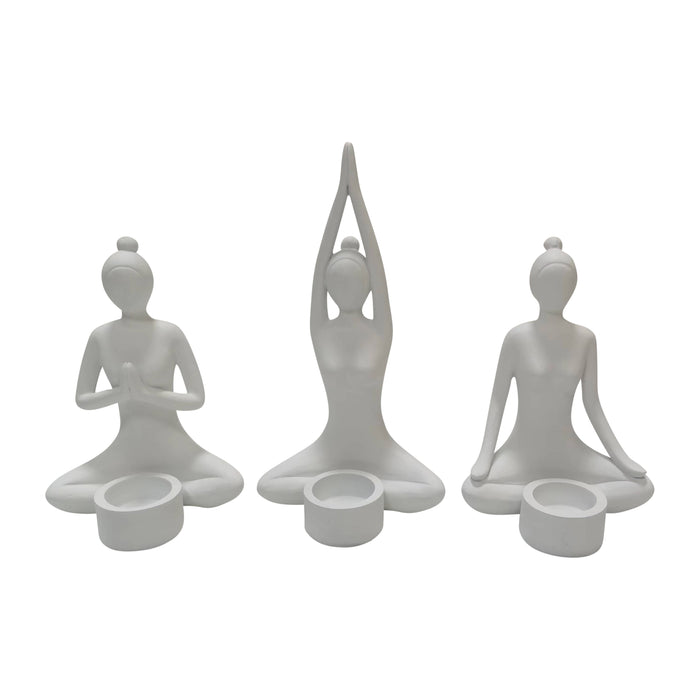 9" Resin Candle Holder (Set of 3) - White