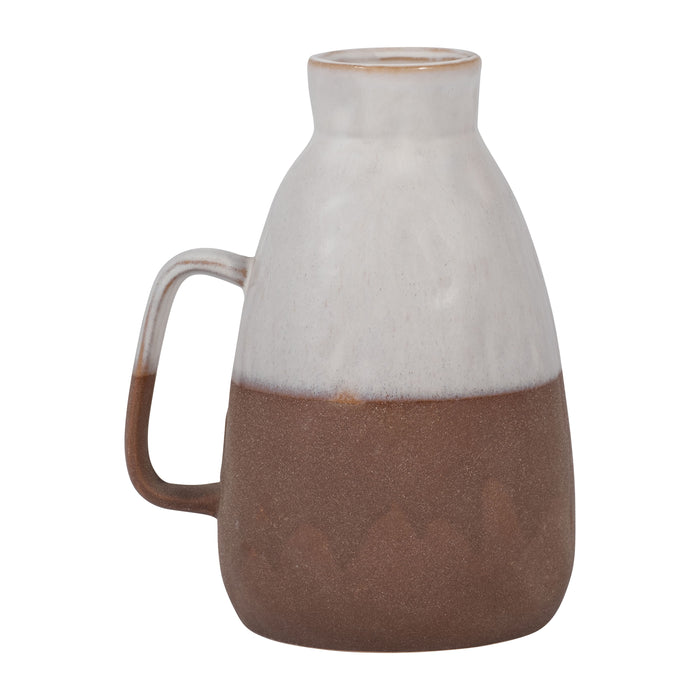Ceramic Vase With Handle 9" - Ivory / Brown