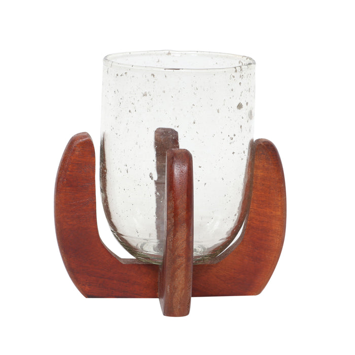8" Votive Holder With Base - Brown / Clear