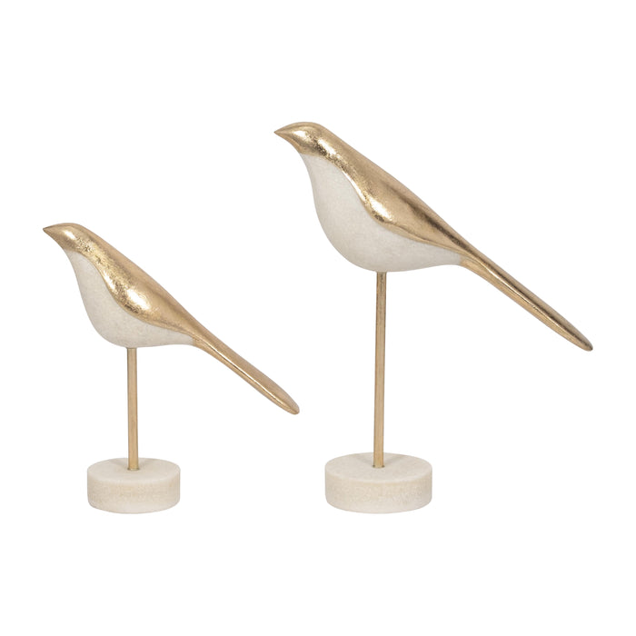 Vara Bird Statuary (Set of 2) - White/Gold