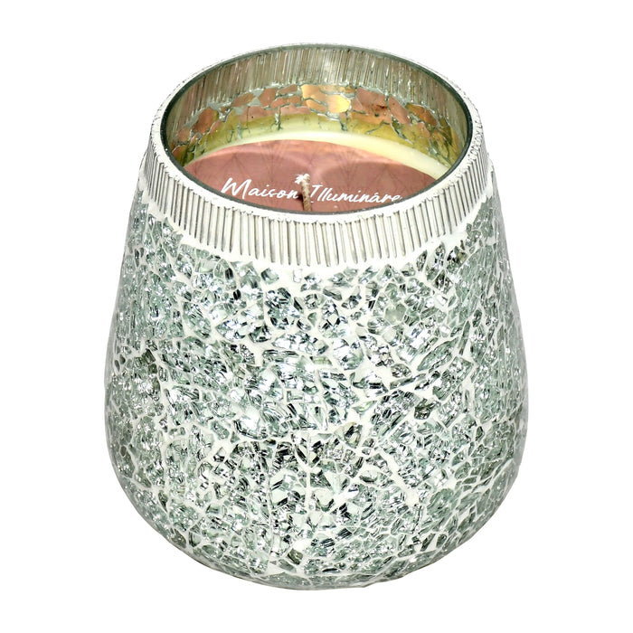 6" 18 Oz Santal Vanilla Mosaic Candle - Silver