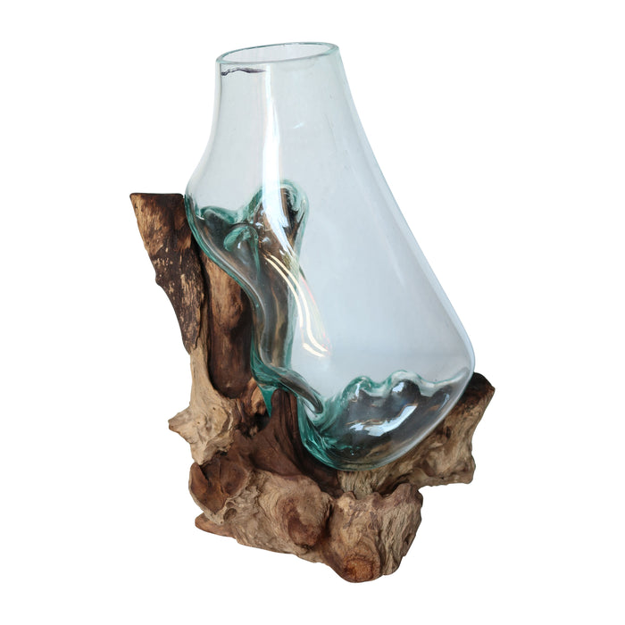 Glass Vase In Stand - Light Brown