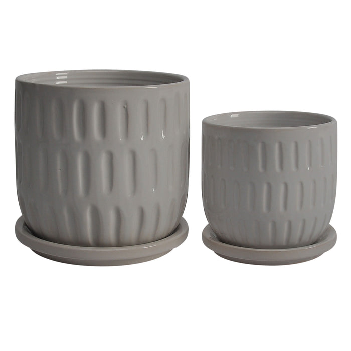 Ceramic Textured Planter With Saucer 5 / 6" (Set of 2) - Beige
