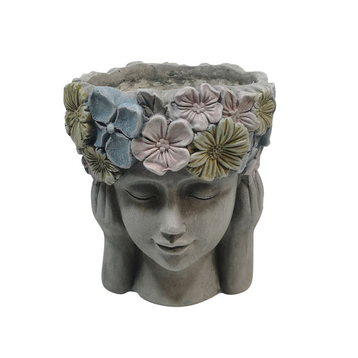 11" Face Planter With Flower Crown - Grey / Multi