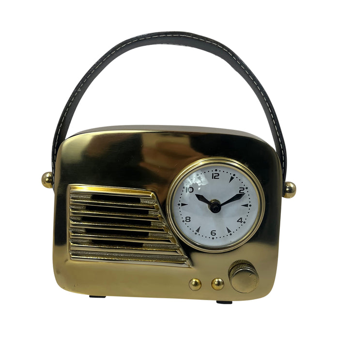 9" Vintage Radio Clock With Strap - Gold