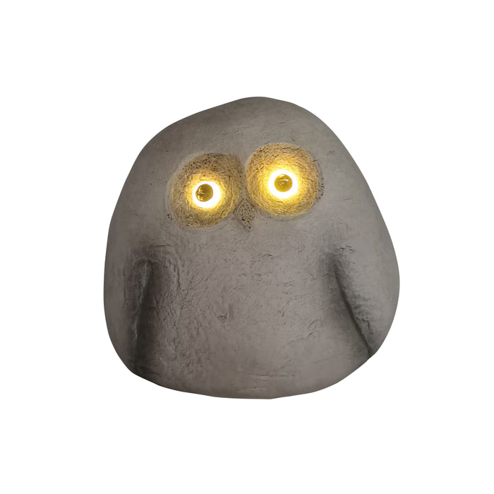 13" Chubby Owl With Solar Eyes - Grey