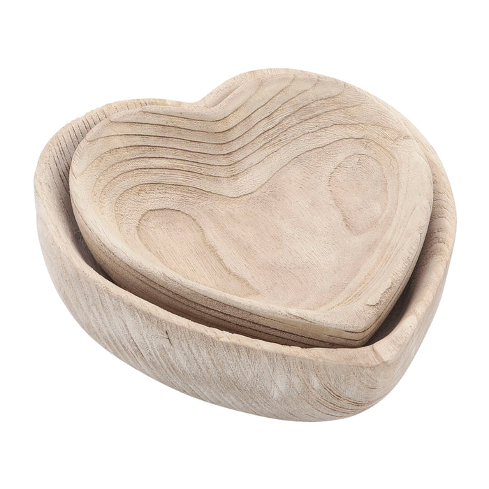 Wood Heart Bowls 9 / 10" (Set of 2) - Natural