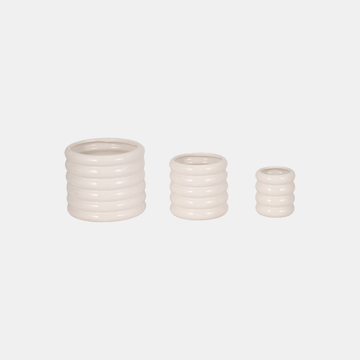 4 / 6 / 7" Stacked Rings Planters (Set of 3) - White
