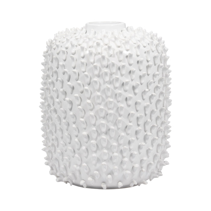 Stoneware 13" Hand Made Dot Vase - White