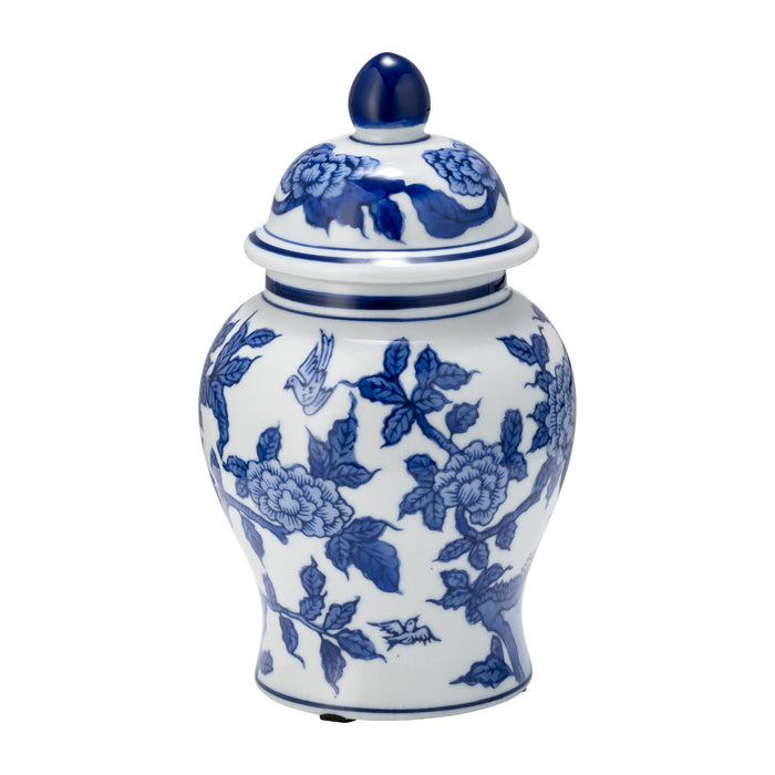 Ceramic Temple Jar 8" - Blue / White