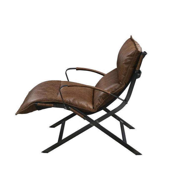Zulgaz - Accent Chair - Cocoa Top Grain Leather & Matt Iron Finish