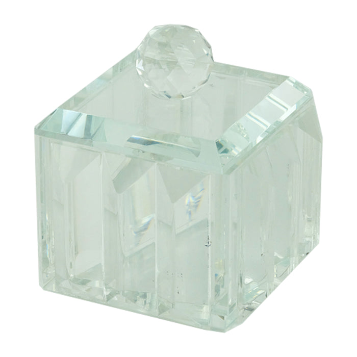Glass Ridged Trinket Box 4" - Clear