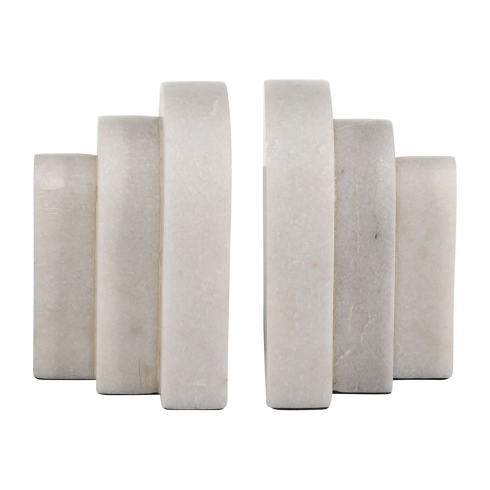 Marble Layered Arches Bookends 6" - White