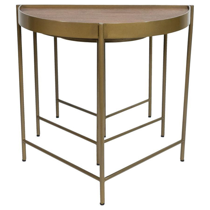 Tristen - 3 Piece Demilune Nesting Table With Recessed Top - Brown And Gold