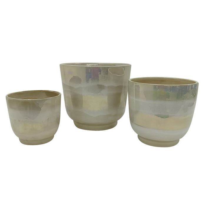 6/8/10" Reactive Luster Planters (Set of 3) - Ivory