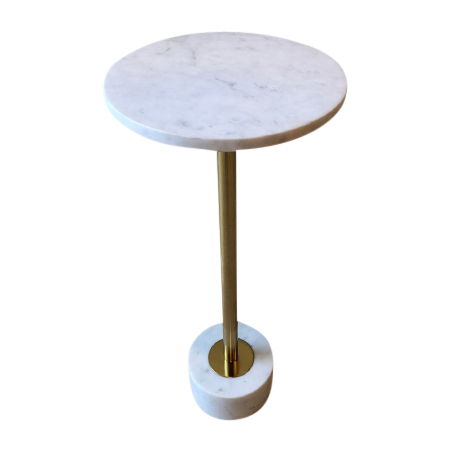 Metal Side Table Marble Top 24" - White / Gold