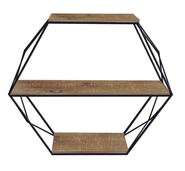 Metal / Wood 3-Tier Hexagon Wall Shelf - Brown / Black