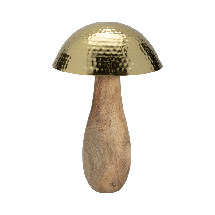 16" Mushroom With Wood Base - Gold