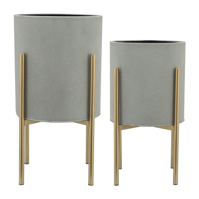 Planter On Metal Stand (Set of 2) - Putty / Gold