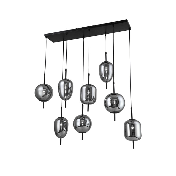 Metal Pendant Lamp With 8 Light Smoke Glass 47" - Black