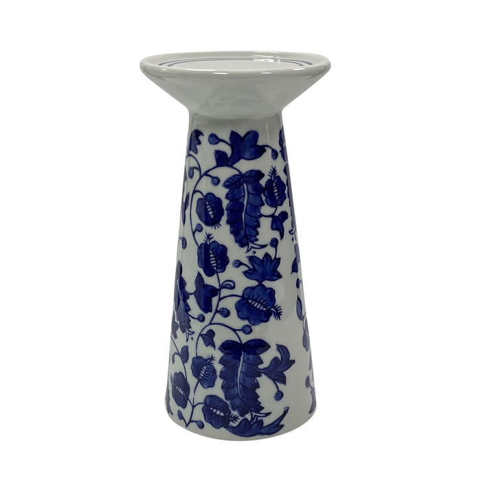 8" Chinoiserie Leaves Candle Holder - Blue / White