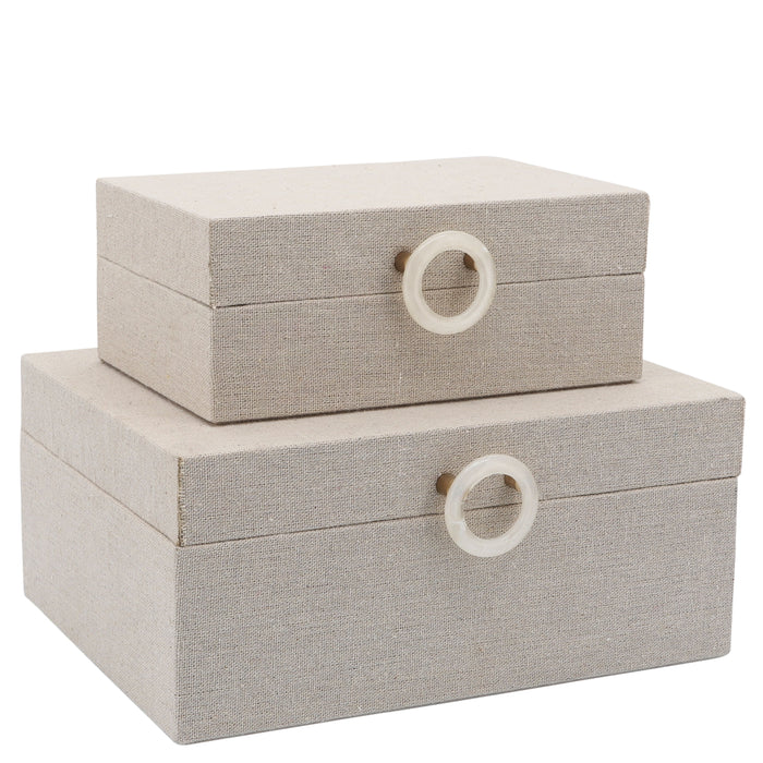 Wood (Set of 2) 7/9" Box With Ring Detail - Beige