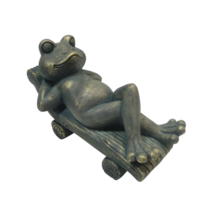 15" Relaxed Frog On Lounger - Bronze