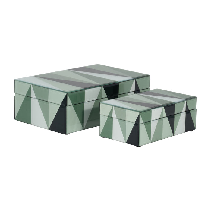 8 / 11" Triangles Boxes (Set of 2) - Green / White