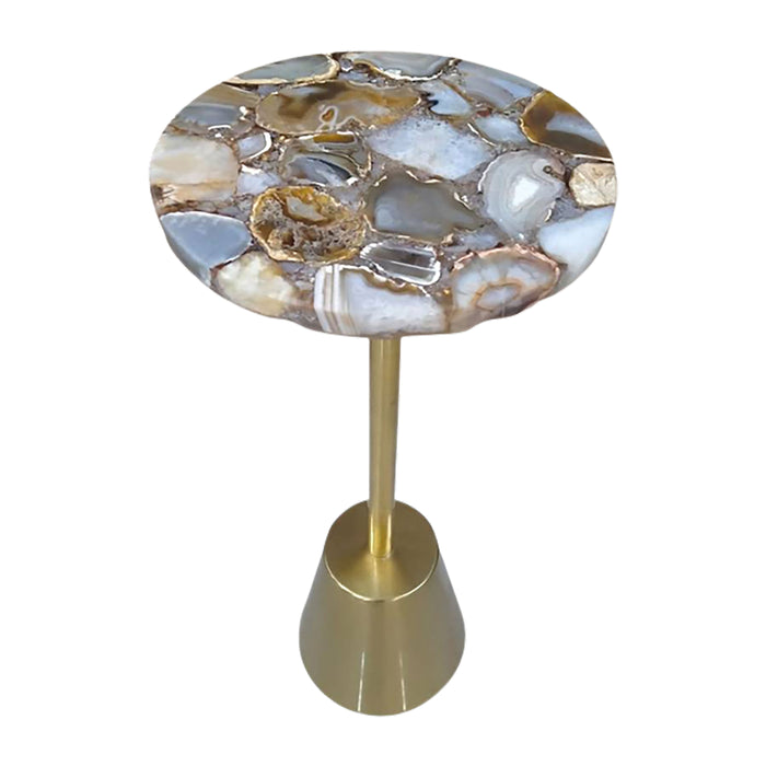 Agate Top Polished Edge Accent Table - Gold