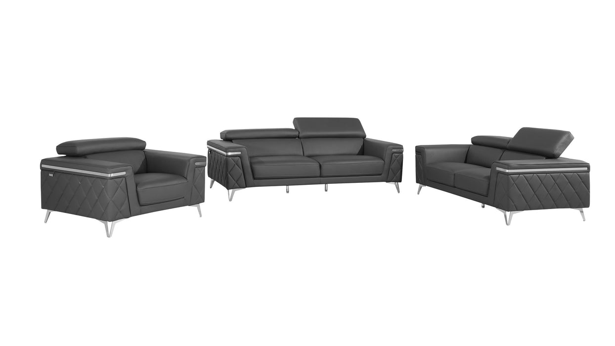 1140 - Top Grain Italian Leather Living Room Set - Black