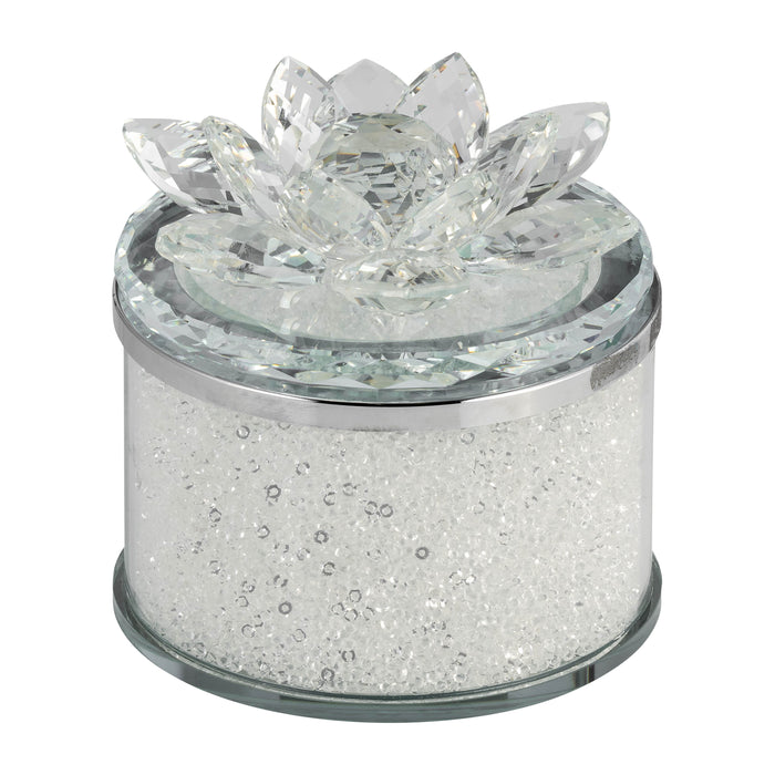 Crystal Round Lotus Box 4" - Clear