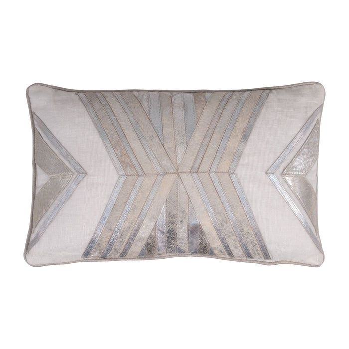 Linen Chevron Decorative Pillow 20 x 12" - Ivory / Silver