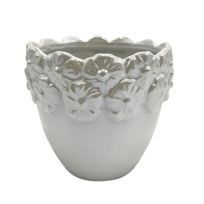 6" Iridescent Floral Crown Planter - Ivory