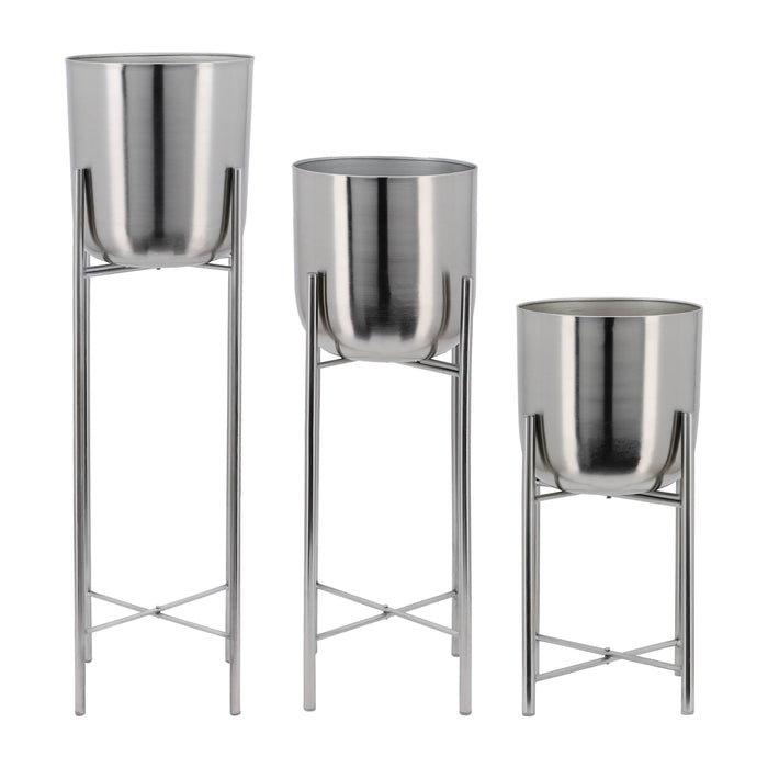 Metal Planters On Stand 40 / 30 / 20" (Set of 3) - Silver