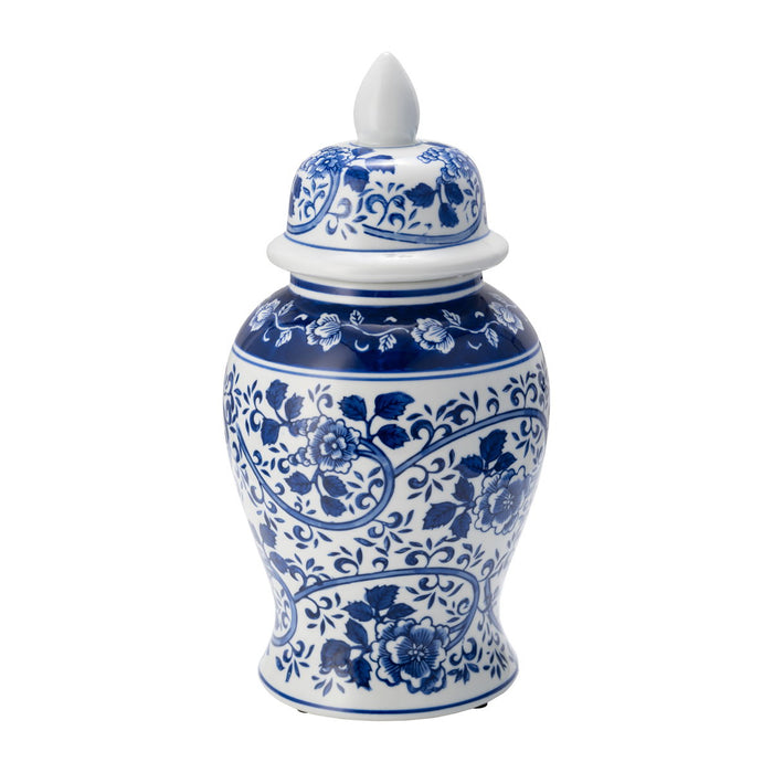 Ceramic Temple Jar 14" - Blue / White