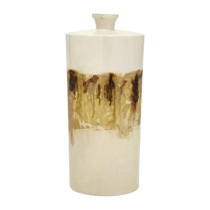 Metal 20" Flask Vase - Pearl/Gold